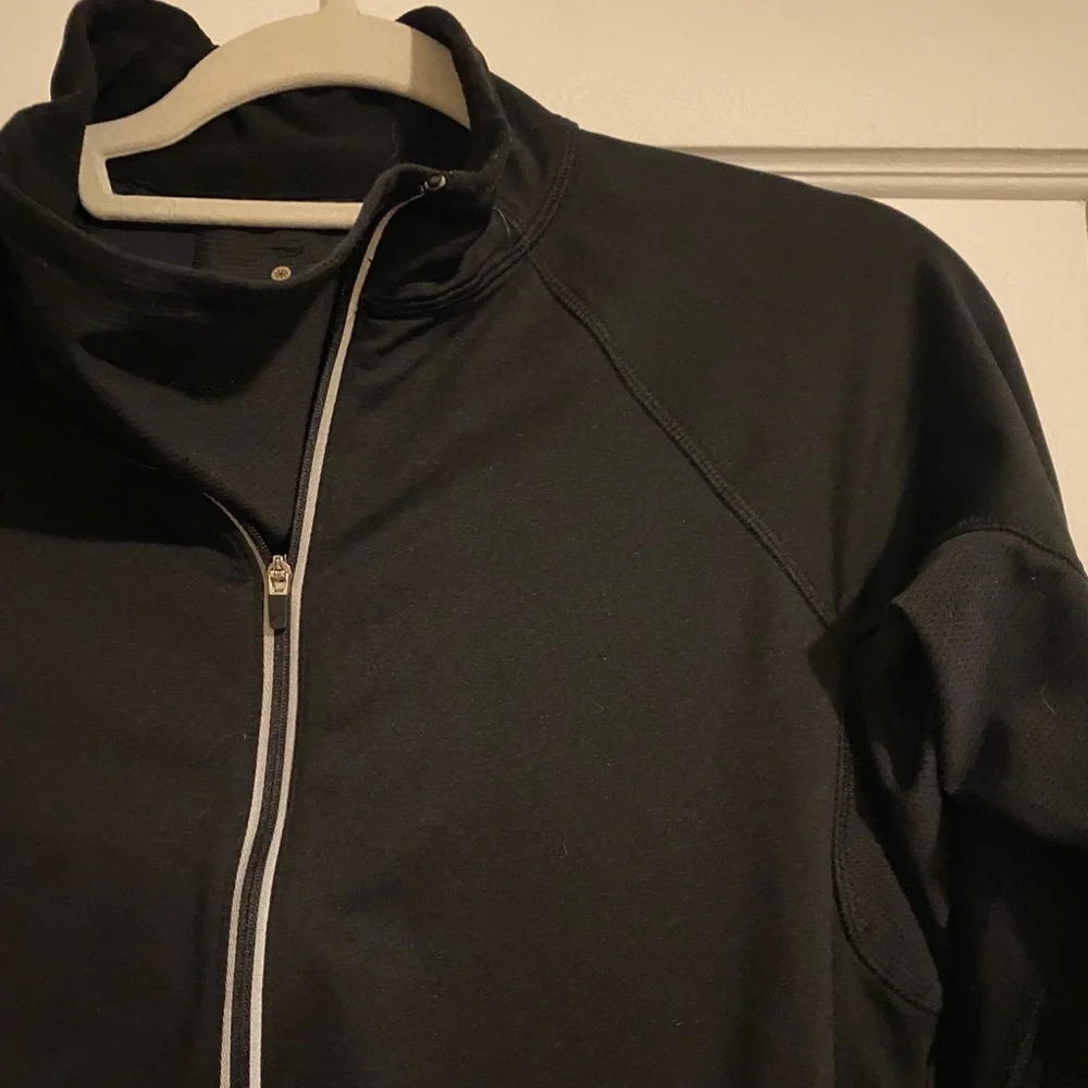 Athleta Plush Tech Mesh Detail Black Athletic 1/2 Zip Pullover Jacket Black Sz S
